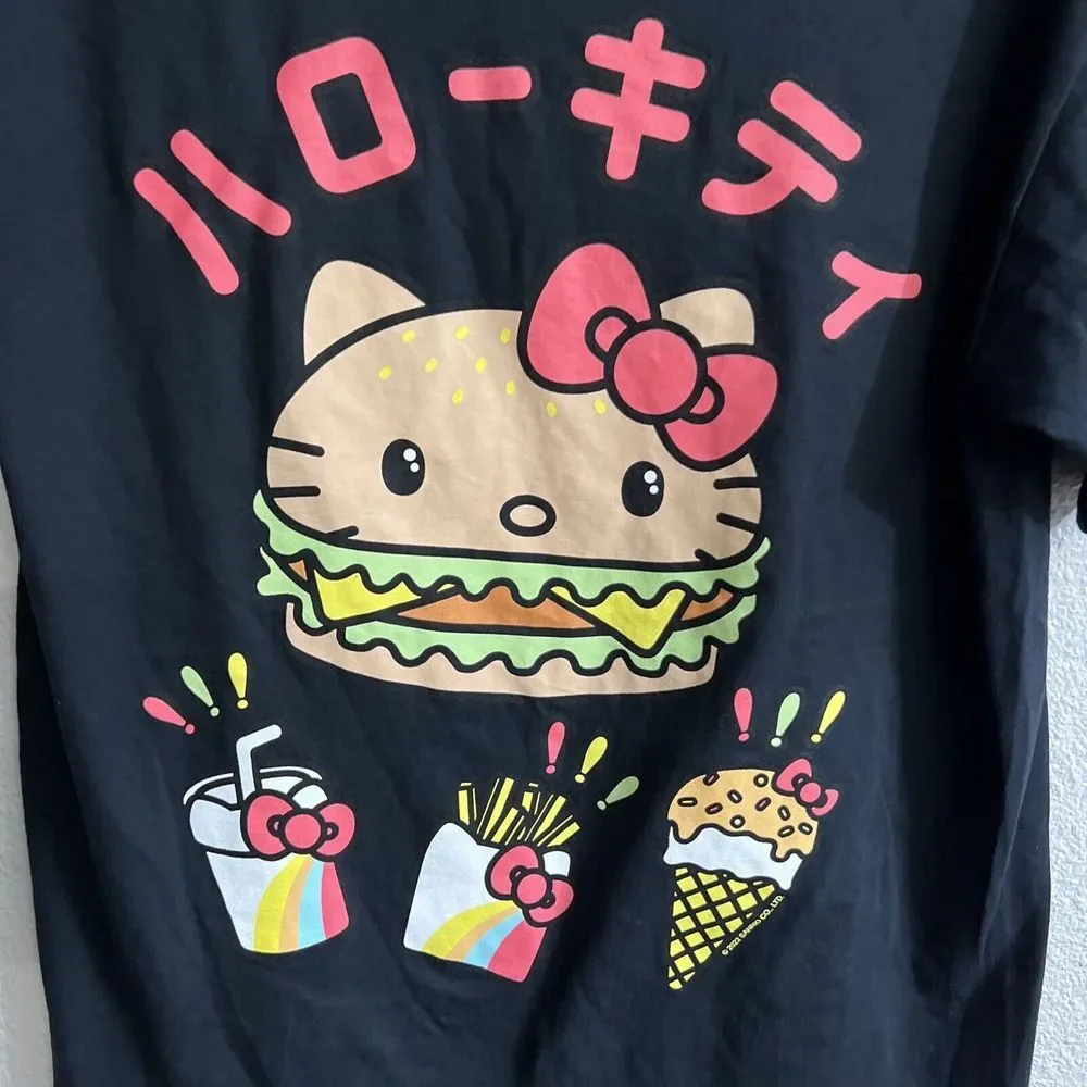 Hello Kitty By‎ Sanrio Hello Kitty Burger Shop Black Tee T-shirt Size Medium M